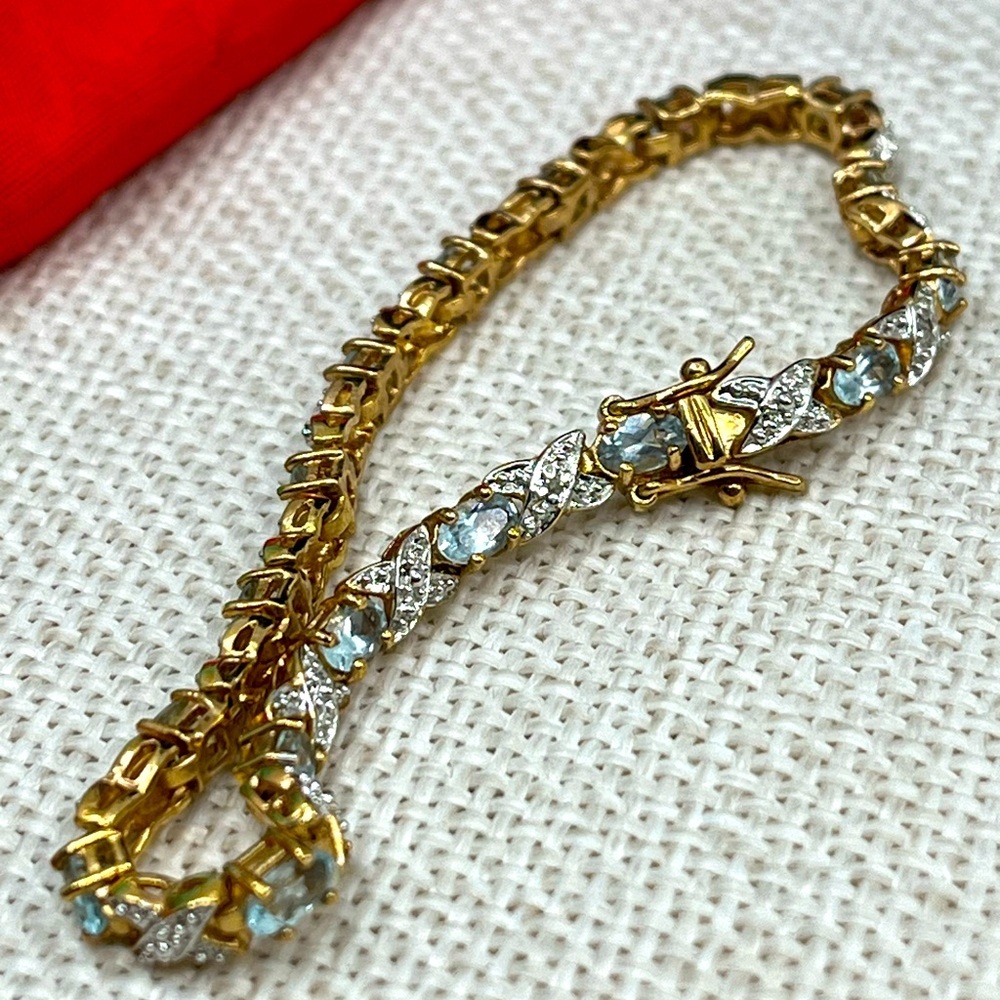 ✨ Vintage Sterling Silver & Gold-Plated Blue Gemstone Bracelet